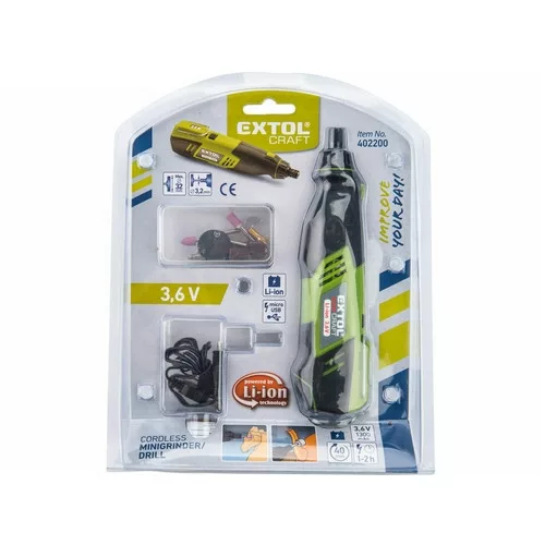 Extol Craft akkumulátoros mini köszörű és fúrógép, Li-ion, 3,6V, 1300 mAh, befogás: 3,2 mm