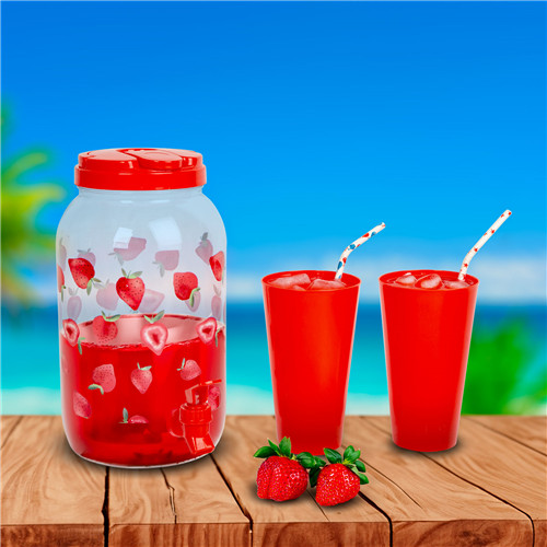 Italadagoló csappal, 4db 600ml-es pohárral - eper
