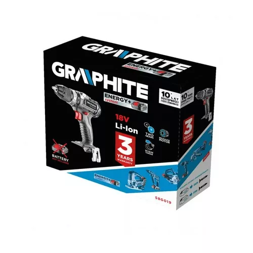 Graphite akkumulátoros fúró csavarozó, Energy+ 18V, Li-ion, 13 mm, szénkefe mentes, akkumulátor nélkül