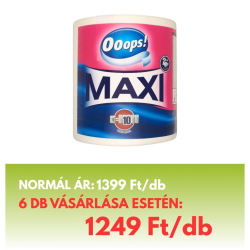 Ooops! Maxi kéztörlő 2 rétegű 500lap  1 tek./cs, 6 tek./gyűjtő, 32 gyűjtő/raklap (192 tek./raklap)