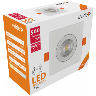 Avide LED beépíthető spot 38° négyzetes 7W NW 4000K