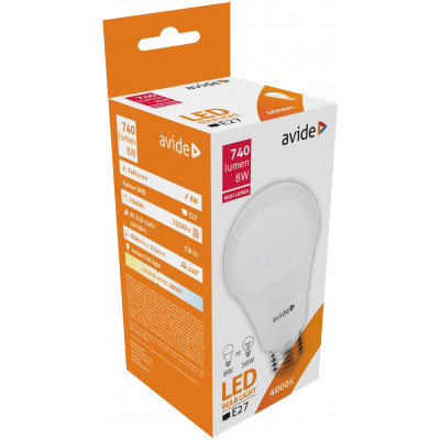 Avide LED Globe izzó A60 8W E27 NW 4000K