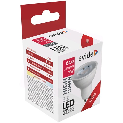 Avide LED Spot Alu+Plastic 7W GU10 36° WW 3000K