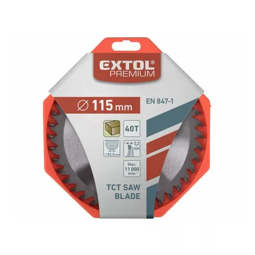 Extol Premium körfűrészlap, keményfémlapkás, 115x22,2 mm, T40, 2,6 mm lapkaszélesség