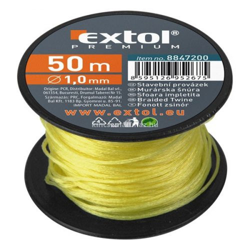 Extol Premium kőműves zsinór, sodort, PE, 1,7 mm x 50 m, sárga, orsón