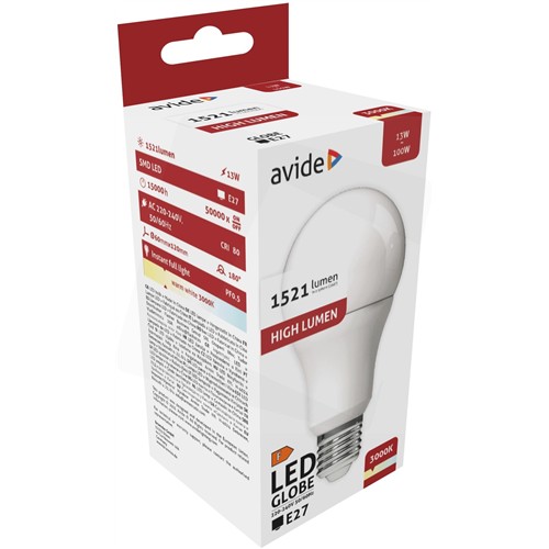 Avide LED Globe izzó A60 13W E27 WW 3000K