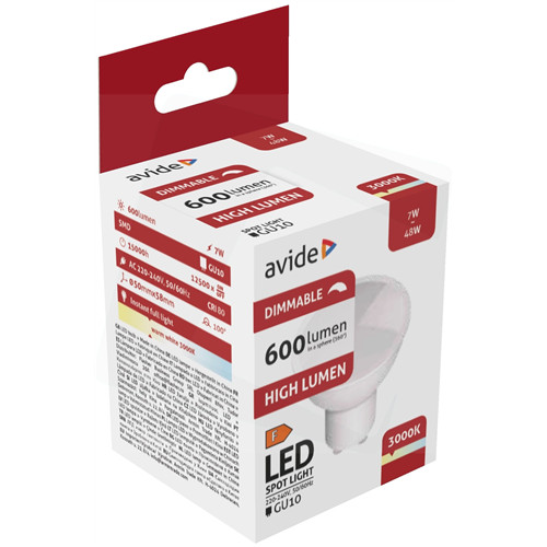 Avide LED Spot plastic fényerőszabályzós 7W GU10 WW 3000K