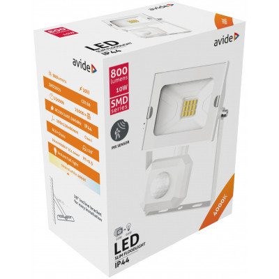 Avide LED reflektor Slim SMD mozgásérzékelős 10W NW 4000K PIR fehér
