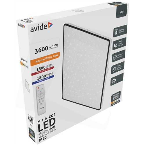 Avide LED mennyezeti lámpa Mia-CCT csillagos 48W (24+24) 420*50 mm távirányítóval