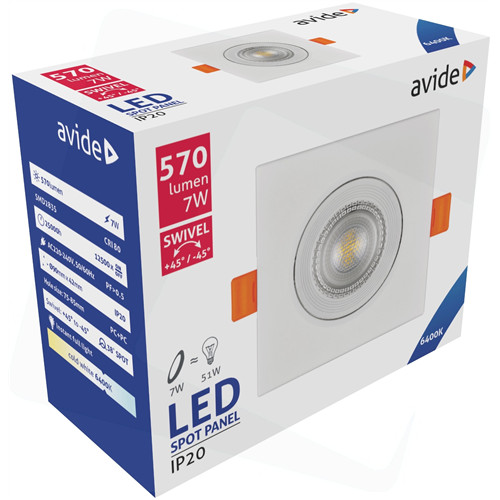 Avide LED beépíthető spot 38° négyzetes 7W CW 6400K