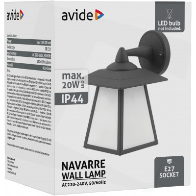 Avide kültéri fali lámpa Navarre 1xE27 IP44 fekete