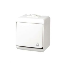   Aquastar nyomókapcsoló, fehér, csengő jellel, IP44, 230V, 10A 
