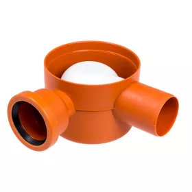   STY-690-B-3/STY-690-J-3 Padlószifon, tokozott, gumigyűrűs 2 ágú, 80 mm, lapos, bal vagy jobb oldali beömlővel, golyós bűzzárral