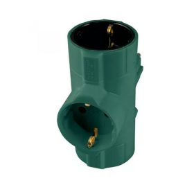 Somogyi földelt hálózati T-elosztó, zöld, 3 aljzat